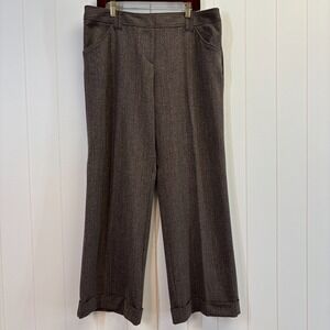 Fashion Bug Womens Y2K Career Cuffed Striped Trousers Size 16 Brown Corpcore